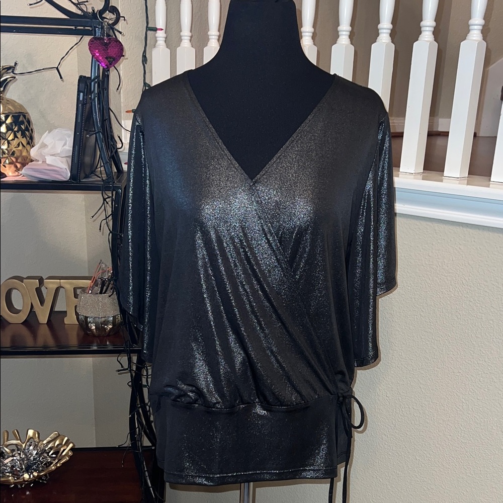 NAIF Metallic Black Wrap Blouse